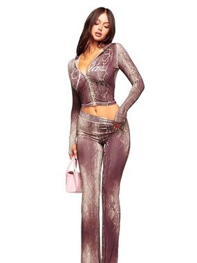 I.AM.GIA Mauve Snakeskin Flare Pants & Hoodie Set NWT